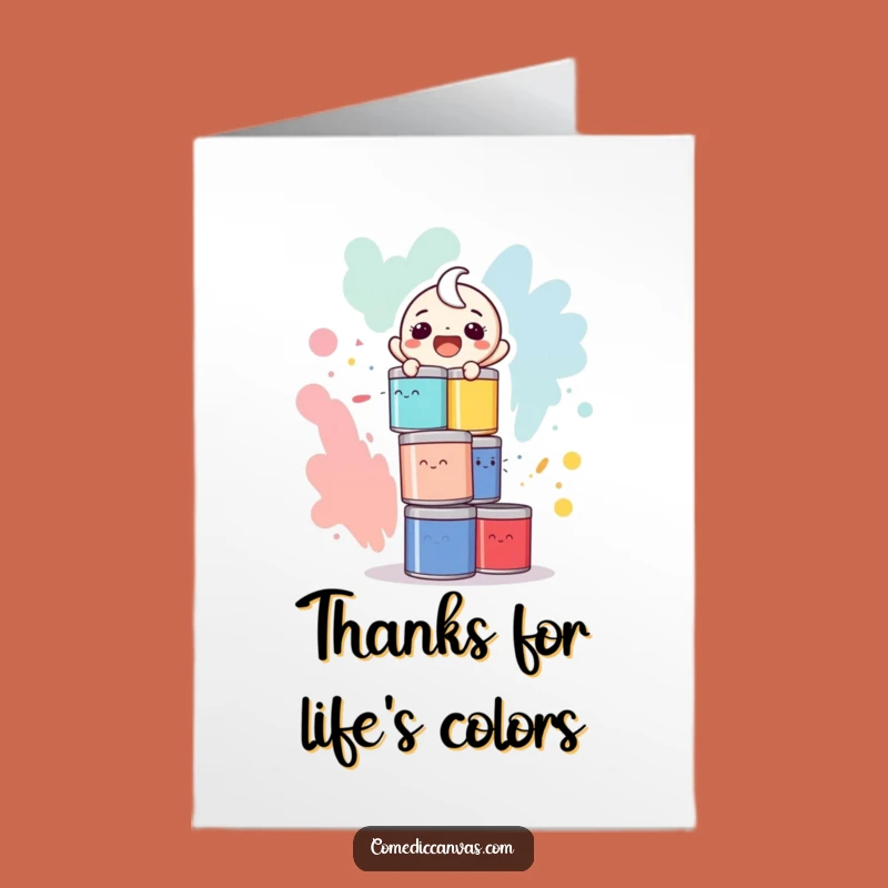 Free Printable Thank You Card: Paint Cans, Laughing Character, Colorful Thanks