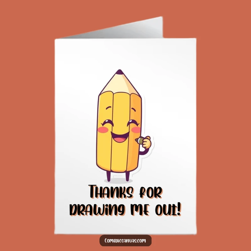 Free Printable Thank You Card: Sketching Pencil Character Funny Gratitude Downloadable