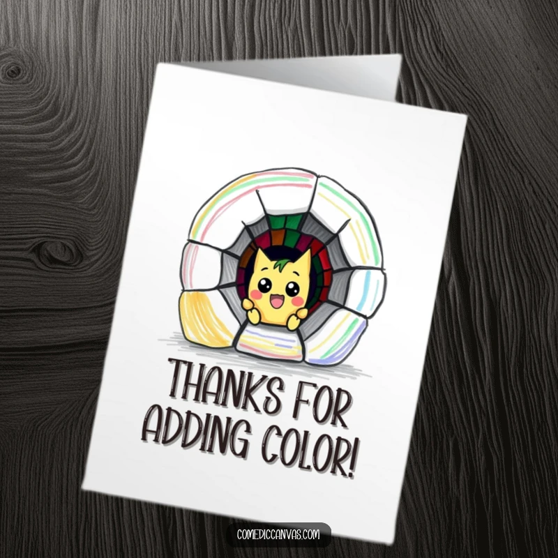 Funny Free Printable Thank You Card: A mischievous crayon drawing an escape tunnel, conveying thanks with humor and style.