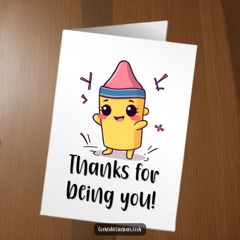 Funny Free Printable Thank You Card: Mischievous crayon sending thanks by coloring wildly outside the lines.