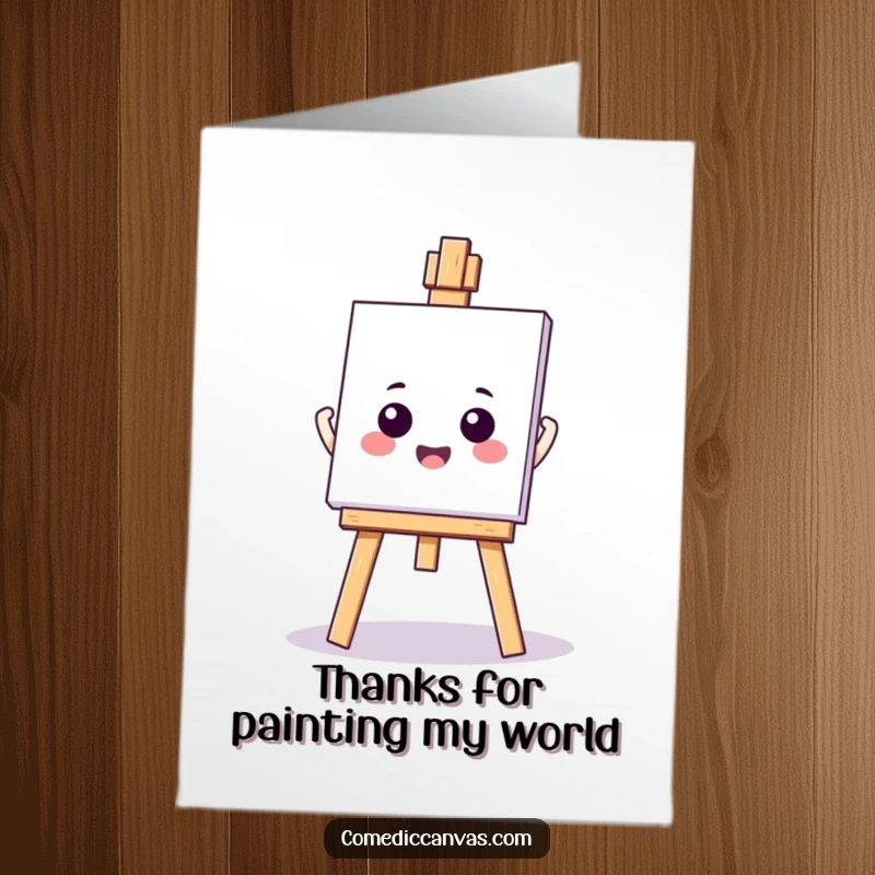 Funny Free Printable Thank You Card: A kawaii easel and blank canvas ready to express gratitude, a unique DIY gift for art lovers.