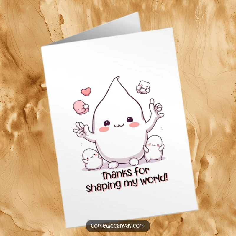 Funny Free Printable Thank You Card: A playful clay blob character morphing into a variety of funny and interesting shapes.