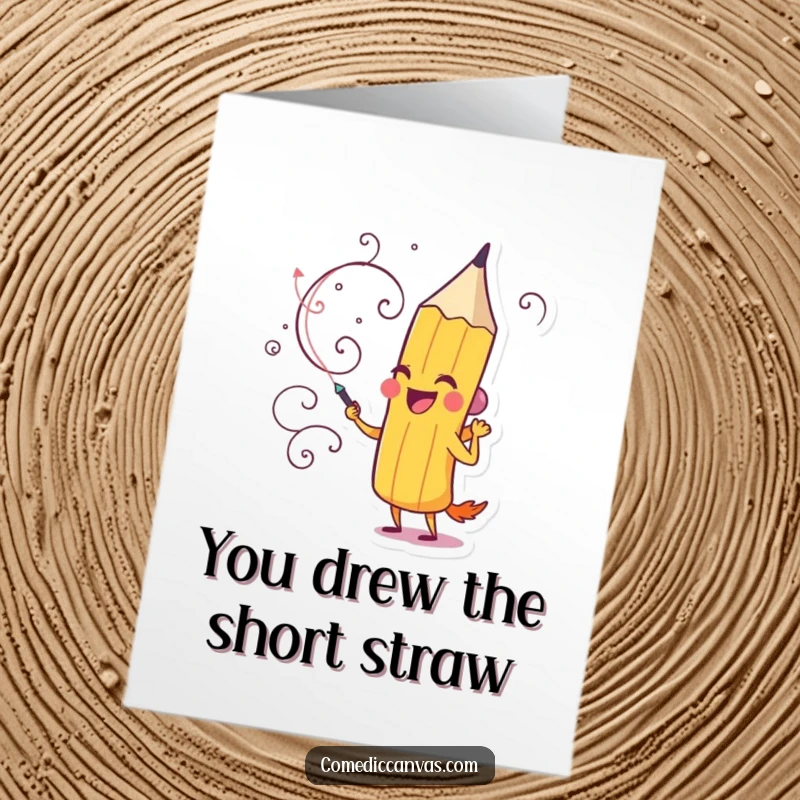 Funny Free Printable Thank You Card: Delighted pencil character drawing a whimsical swirling design, a creative way to thank someone.