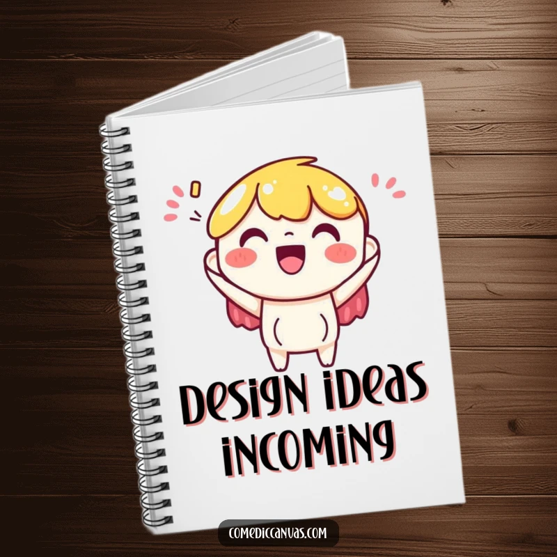 Funny notebook featuring a cheerful art paper character excitedly accepting a colorful design, ideal for journaling creative thoughts and ideas.