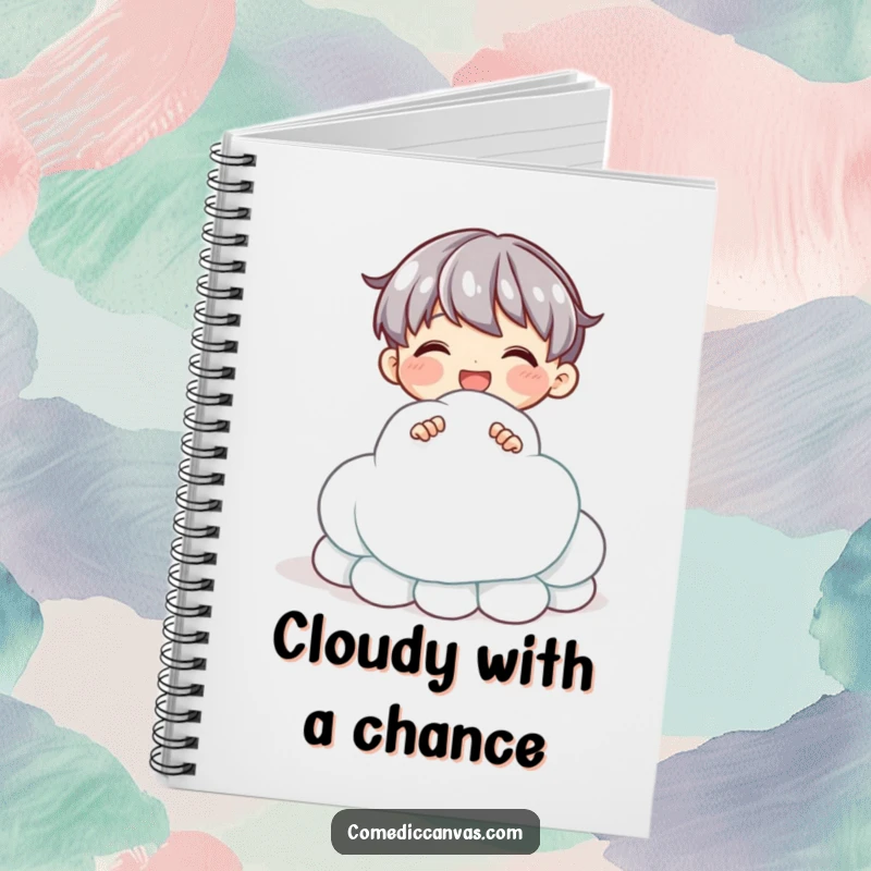 Funny notebook with a delighted character sculpting a cloud from shimmering clay, perfect for capturing creative ideas and notes.