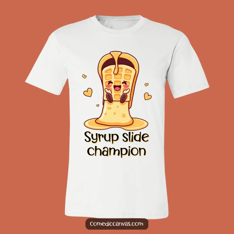 Funny Cheerful Waffle Syrup Slide T-Shirt: Wearable Joy for Breakfast Fans