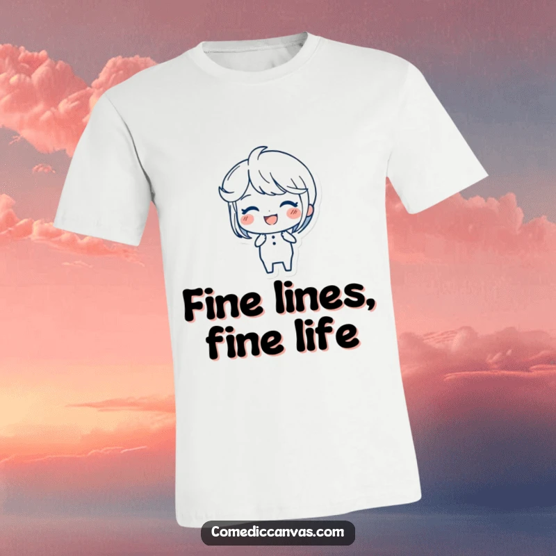 Funny Ink Pen T-Shirt showing a joyful character creating elegant, flowing strokes with a sense of artistic flow.