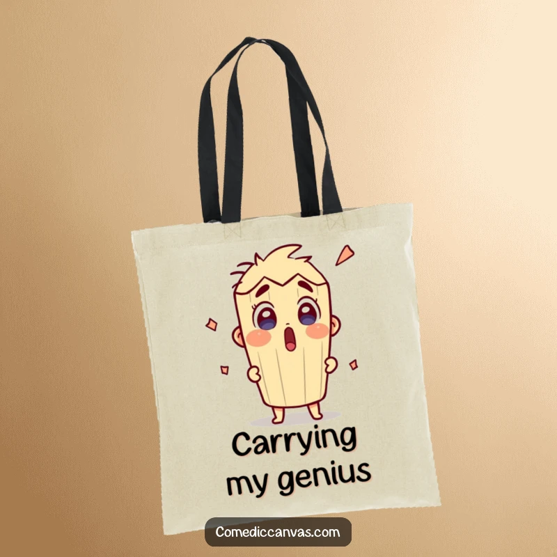 Funny surprised pencil character sketching with excitement on a tote bag, perfect for artists and daily use.
